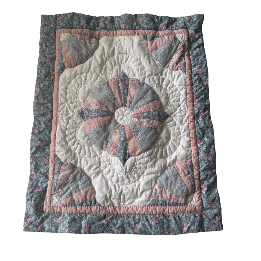 Dresden Plate Patchwork Quilted Standard Pillow Sham Pink Blue Cottage Core